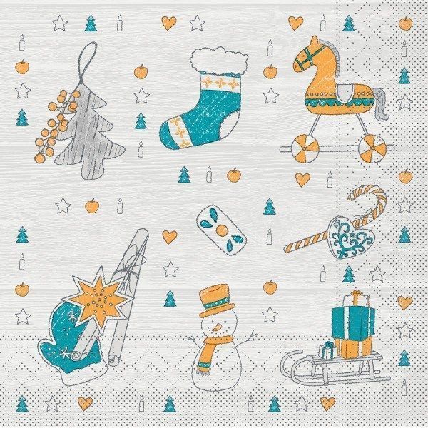Tissue Serviette Grace in Curry-Türkis, 33 x 33 cm, 100 Stück - Mank