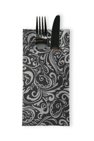 Airlaid Besteckservietten Lias in Schwarz-Silber, 40 x 40 cm, 75 Stück - Mank