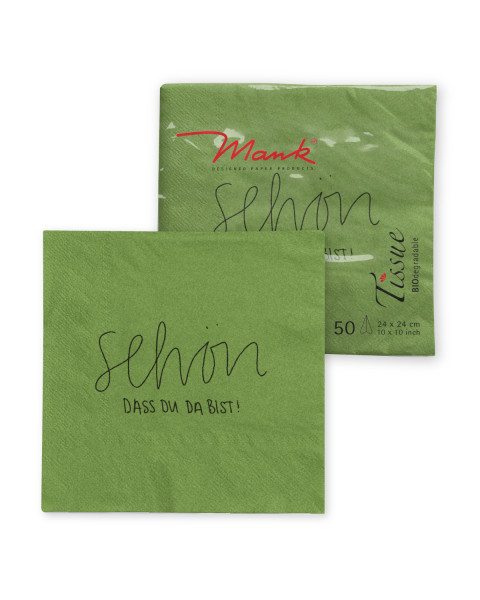 Tissue Serviette - Schön, dass du da bist! - in Oliv, 24 x 24 cm, 150 Stück - Mank