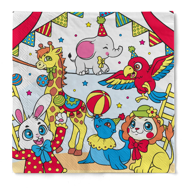 Tissue Kinder Serviette Zirkus, 33 x 33 cm, 100 Stück - Mank