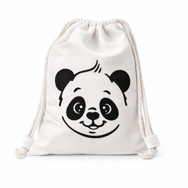 Kids Rucksack-Beutel aus Baumwolle, 28 x 32 cm, mit Panda "Pio" Druck, 20 Stück