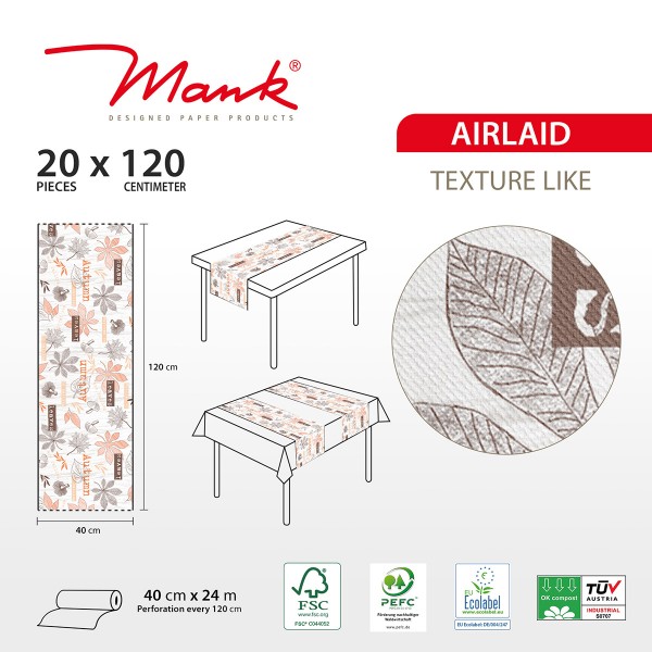 Airlaid Tischläufer Adam in Terrakotta-Braun, 40 cm x 24 m , 1 Stück - Mank