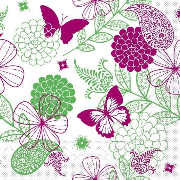 Tissue Serviette Natalie in Pink-Grün, 33 x 33 cm, 100 Stück - Mank