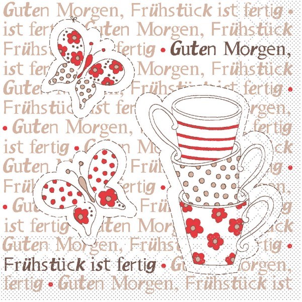 Airlaid Serviette Frühstück ist Fertig! in Rot-Braun, 33 x 33 cm, 50 Stück - Mank
