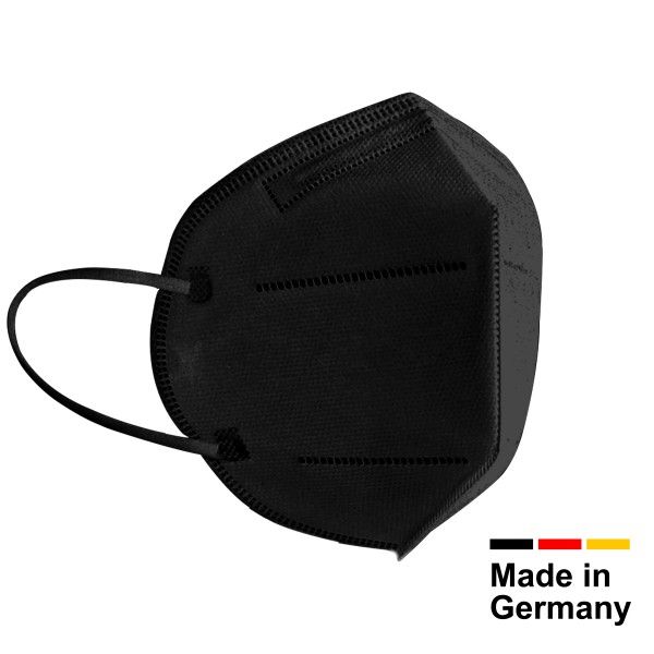 FFP2 Masken farbig, CE2841 - hergestellt in Deutschland - Einzel Verpackt-10 Stk/Box, schwarz
