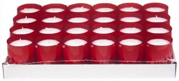 Refill Kerzen / Teelichteinsatz in Rot, Ø 50 x 65 mm, 24 Stück - Brenndauer ca. 24 Std.
