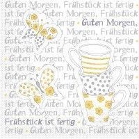 Tissue Serviette Frühstück ist Fertig! in Gelb-Grau, 24 x 24 cm, 150 Stück - Mank Tissue Serviette Frühstück ist Fertig! in Gelb-Grau, 24 x 24 cm, 150 Stück - Mank