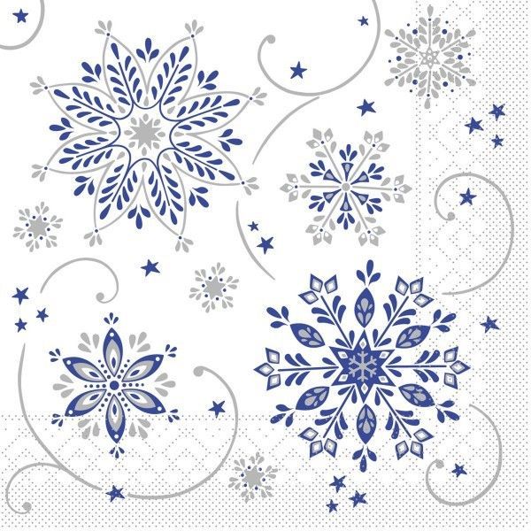 Tissue Serviette Cristal in Blau-Silber, 33 x 33 cm, 100 Stück - Mank