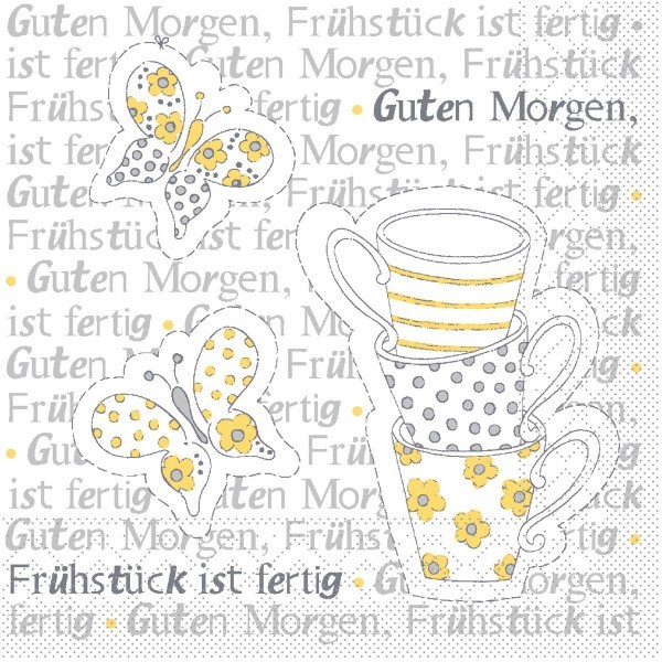 Airlaid Serviette Frühstück ist Fertig! in Gelb-Grau, 33 x 33 cm, 50 Stück - Mank