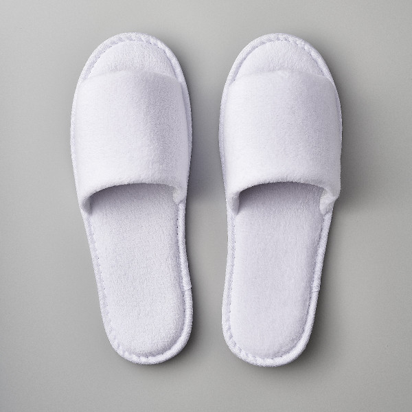 Velours Slipper, offen, weiss, 29 cm Noppensohle, VE 100 Paar