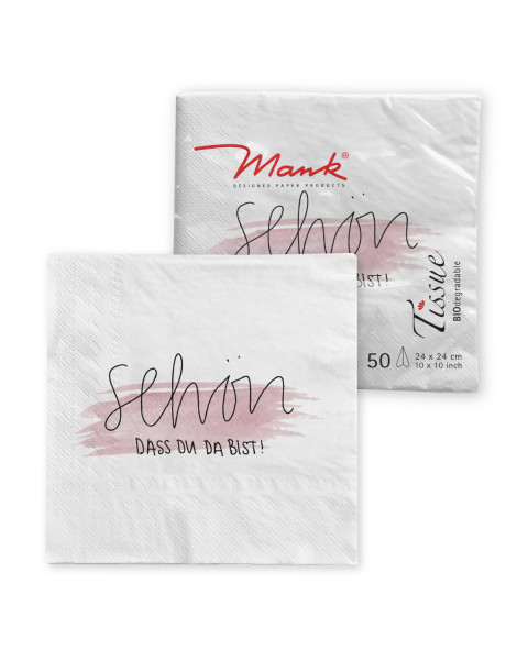 Tissue Serviette - Schön, dass du da bist! - in Weiß, 24 x 24 cm, 150 Stück - Mank