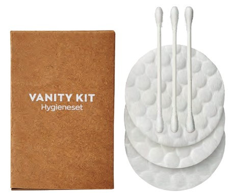 Vanity Kit Hygieneset 3x Wattepads. 3x Wattestäbchen, Braune-Serie, 500 Stück - Amenities