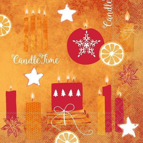 Tissue Serviette Candle Time in Rot, 40 x 40 cm, 100 Stück - Mank