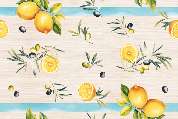 Airlaid Tischläufer Olives & Lemons, 40 cm x 24 m, 1 Stück - Mank