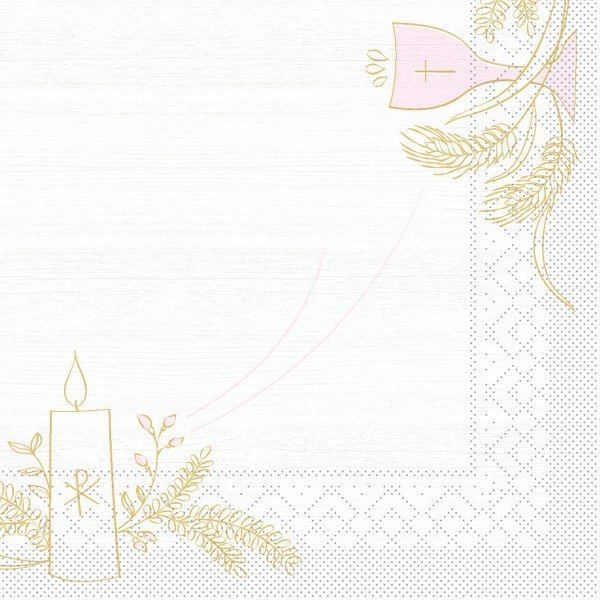 Tissue Serviette Kommunion/Konfirmation Holz in Rosa-Grau, 33 x 33 cm, 100 Stück - Mank