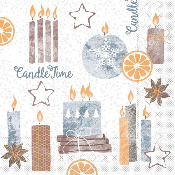 Tissue Serviette Candle Time in Grau, 40 x 40 cm, 100 Stück - Mank