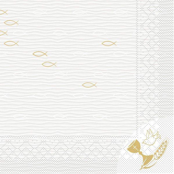 Tissue Serviette Kommunion / Konfirmation Fisch, 33 x 33 cm, 100 Stück - Mank