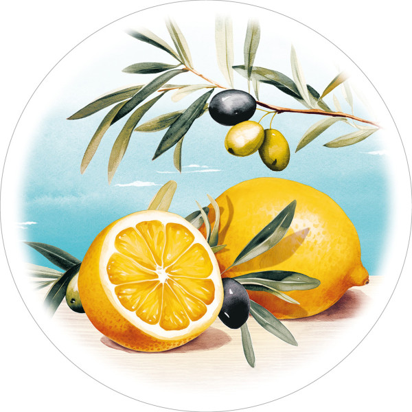 Tassendeckchen Olives & Lemons, Tissue 9-lagig, Ø 90mm, 250 Stück - Mank