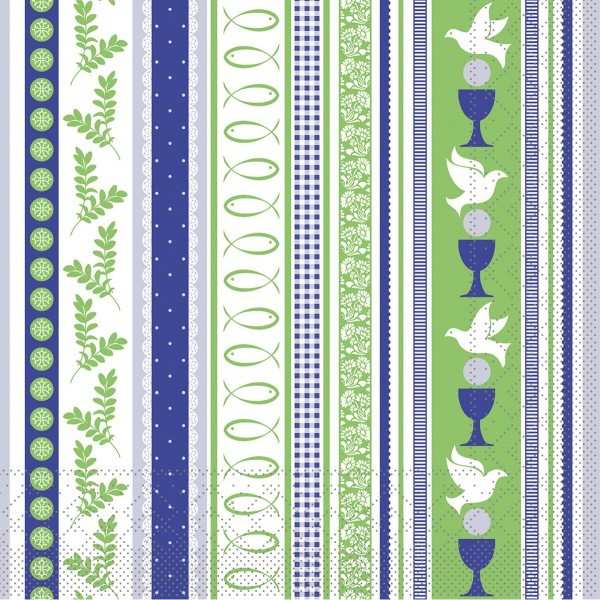 Tissue Serviette Kommunion/Konfirmation in Blau-Grün, 33 x 33 cm, 100 Stück - Mank
