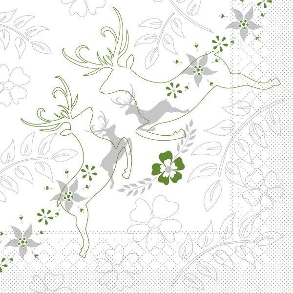 Tissue Serviette Leonard in Grau-Grün, 33 x 33 cm, 100 Stück - Mank