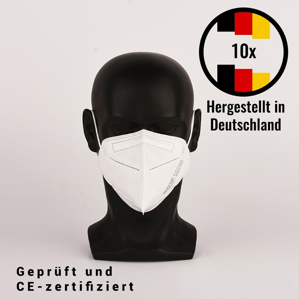 FFP2 Filtrierende Halbmaske - hergestellt in Deutschland, 10 Stück, CE zertifiziert - Atemschutzmask