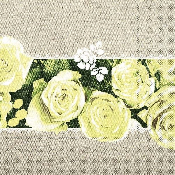 Tissue Serviette Lovely Roses in Gelb, 40 x 40 cm, 100 Stück - Mank
