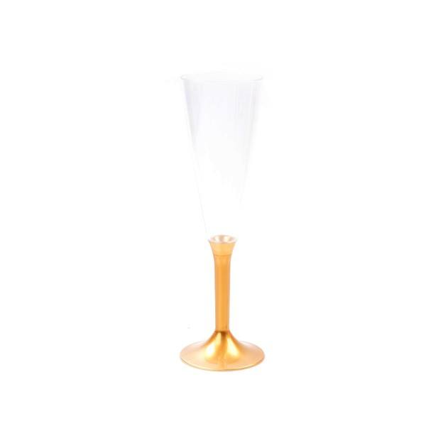 Einweg Sektglas, Champagnerglas mit Stiel Gold 160ml aus Plastik (PS), 6 Stück - Mank