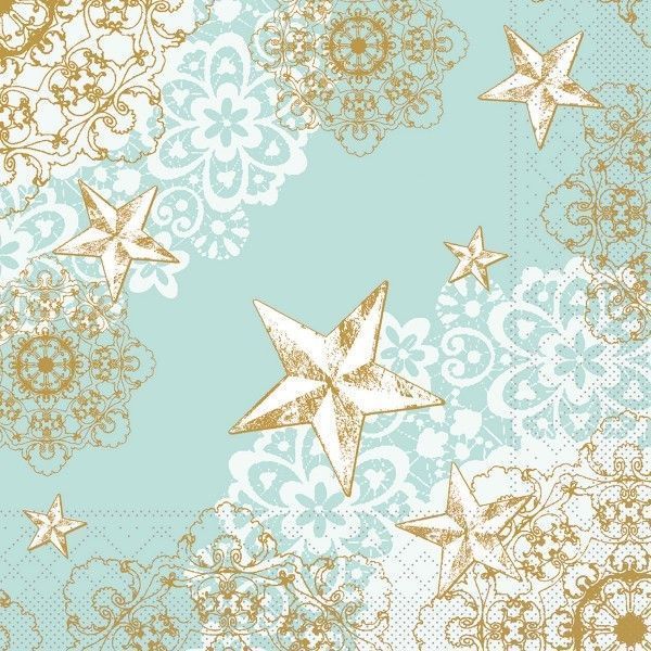 Tissue Serviette Sternenschein in Mintgrün-Gold, 40 x 40 cm, 100 Stück - Mank
