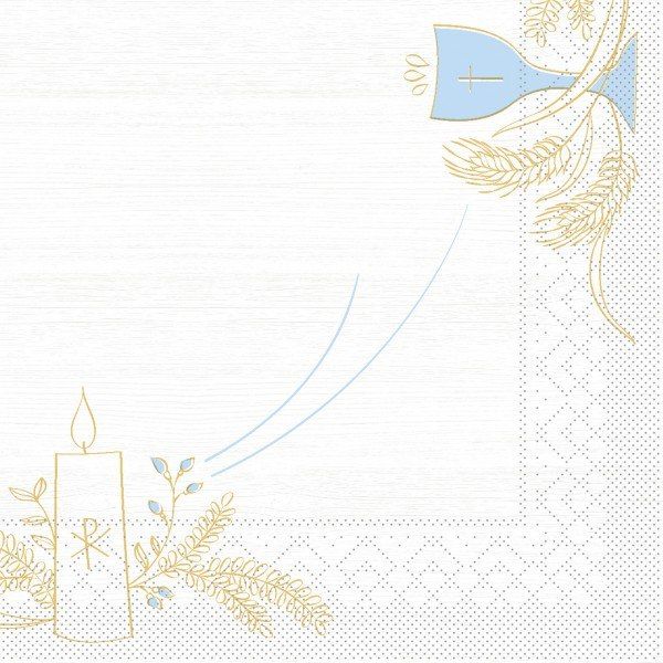 Tissue Serviette Kommunion/Konfirmation Holz in Blau-Grau, 33 x 33 cm, 100 Stück - Mank