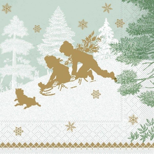 Tissue Serviette Schlittenfahrt in Grün, 33 x 33 cm, 100 Stück - Mank