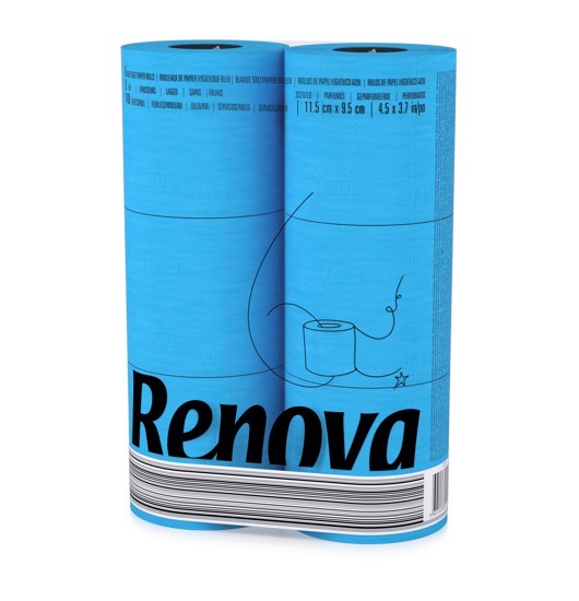 144 Rollen blaues Toilettenpapier von Renova im Folienpack - BLAU