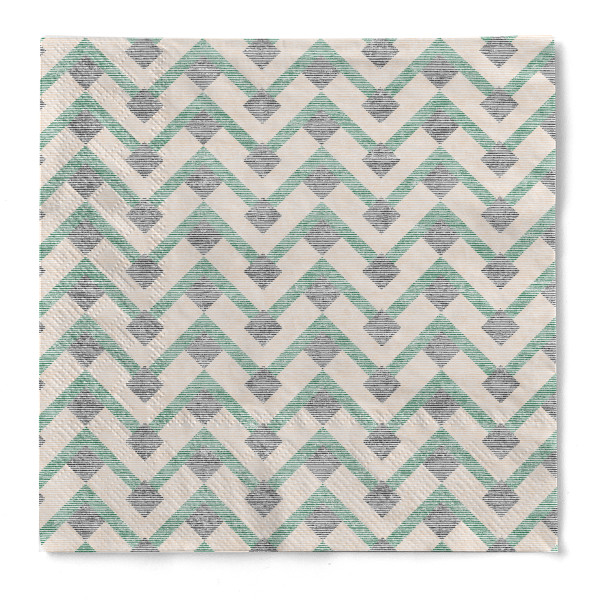 Tissue Serviette Oskar in Beige-Grün-Schwarz, 33 x 33 cm, 100 Stück - Mank