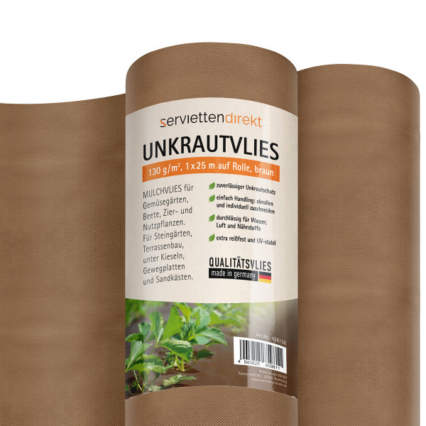 Gartenvlies, Unkrautvlies, Mulchvlies auf Rolle, 1 m x 25 m aus PP-Vlies 130g in braun