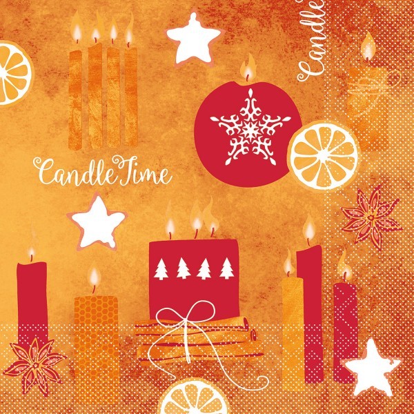 Tissue Serviette Candle Time in Rot, 33 x 33 cm, 100 Stück - Mank
