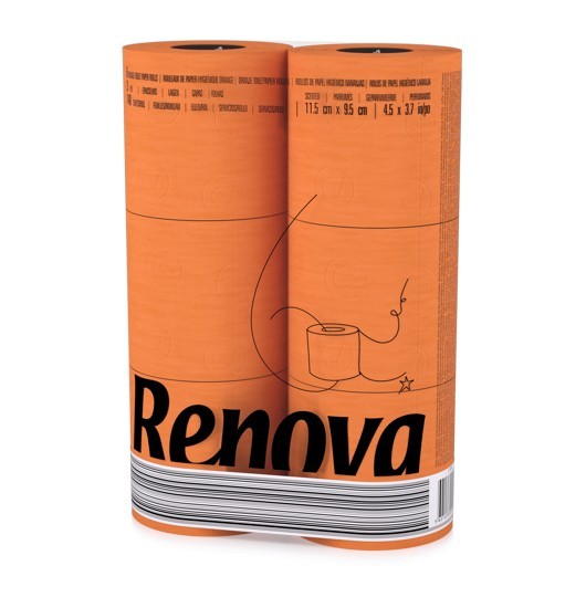 6 Rollen oranges Toilettenpapier von Renova im Folienpack - ORANGE