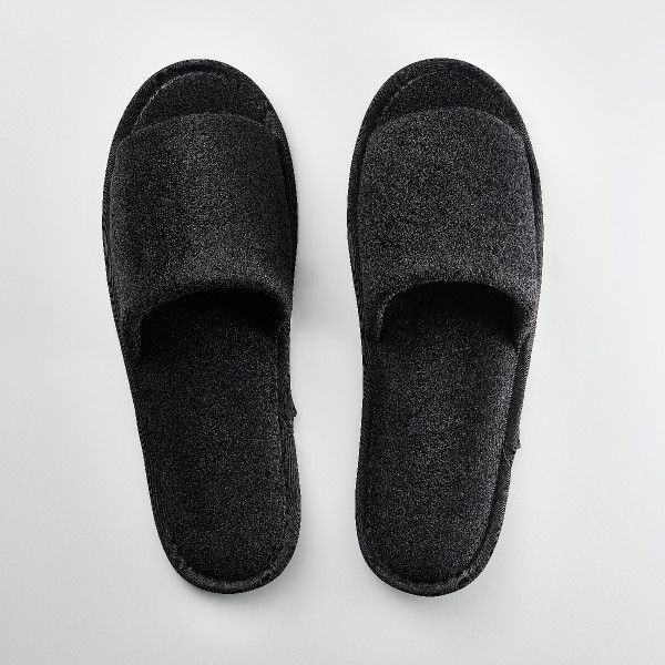 Frottee Slipper, offen, schwarz, 29 cm Noppensohle, VE 100 Paar