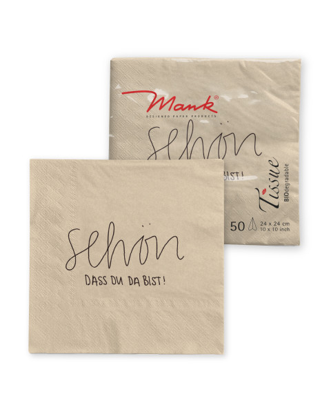 Tissue Serviette - Schön, dass du da bist! - in Recycled Tissue, 24 x 24 cm, 150 Stück - Mank