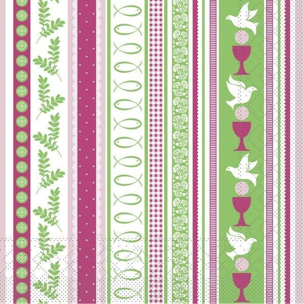 Tissue Serviette Kommunion/Konfirmation in Pink-Grün, 33 x 33 cm, 100 Stück - Mank